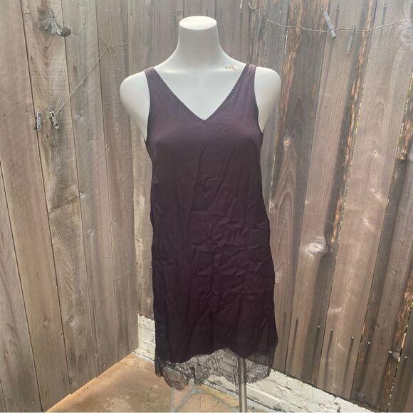 ALLSAINTS Eloise Sleeveless V neck Burgundy chocolate Lace Trim Slip Dress Small - Picture 11 of 11